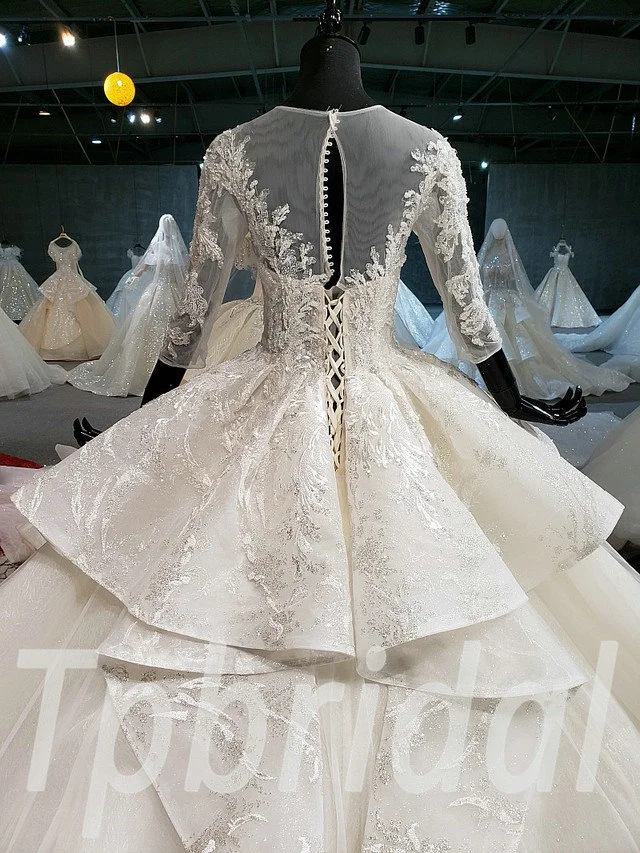 three quarter sleeve wedding dress 646-10
