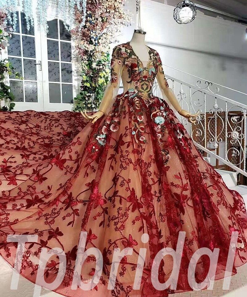 red lace wedding dress 687-001