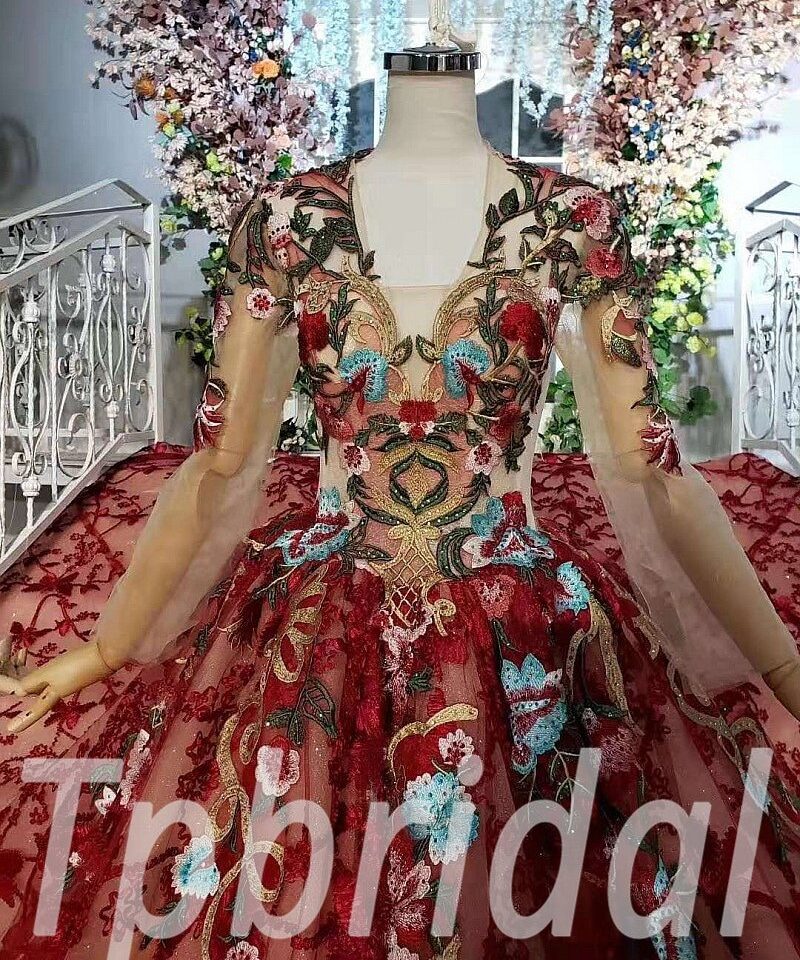 red lace wedding dress 687-002