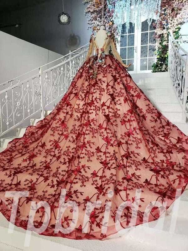red lace wedding dress 687-003