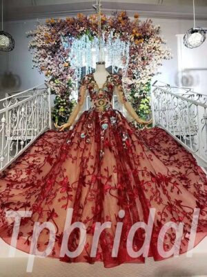 red lace wedding dress 687-005