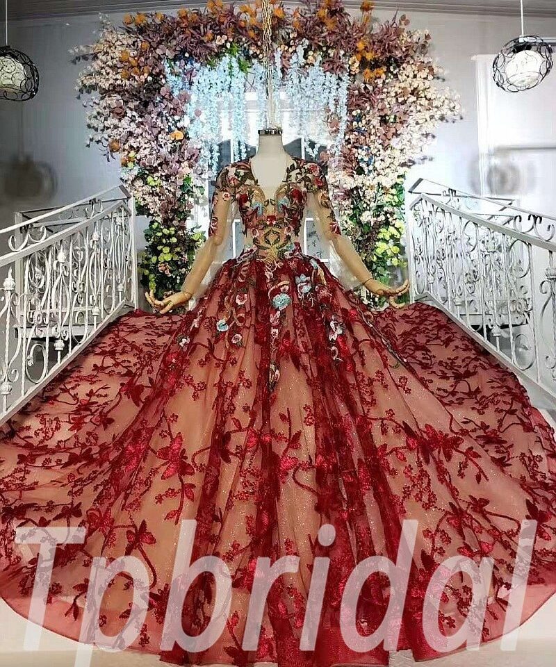 red lace wedding dress 687-005