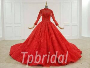 red long sleeve ball gown 679-001