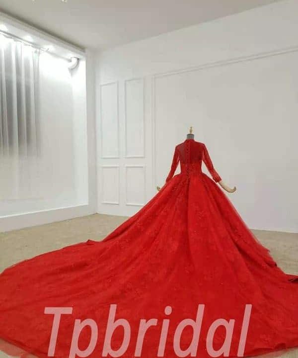 red long sleeve ball gown 679-007