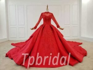 red wedding dress with train 683-009