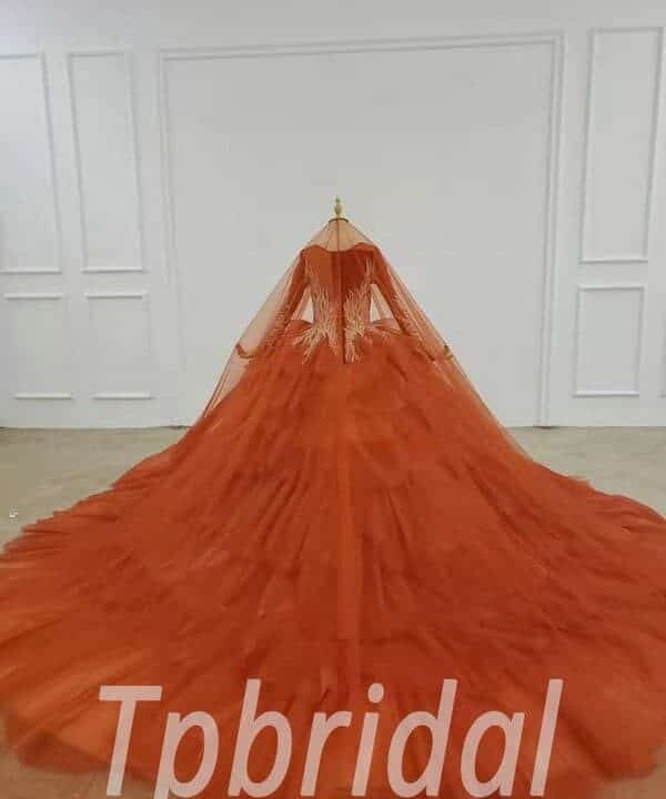 red wedding dress with veil 673-001