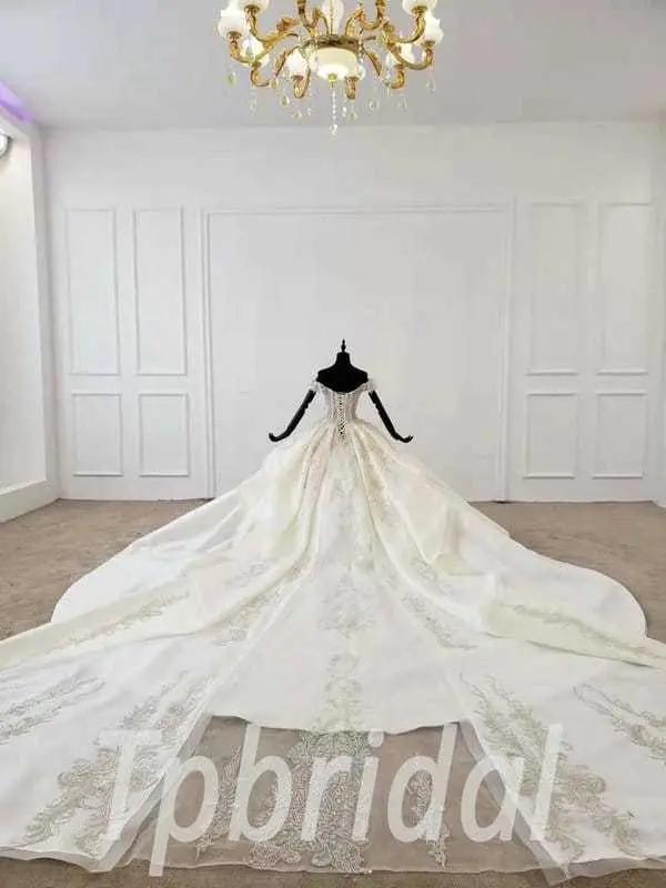 satin lace wedding dress 675-007
