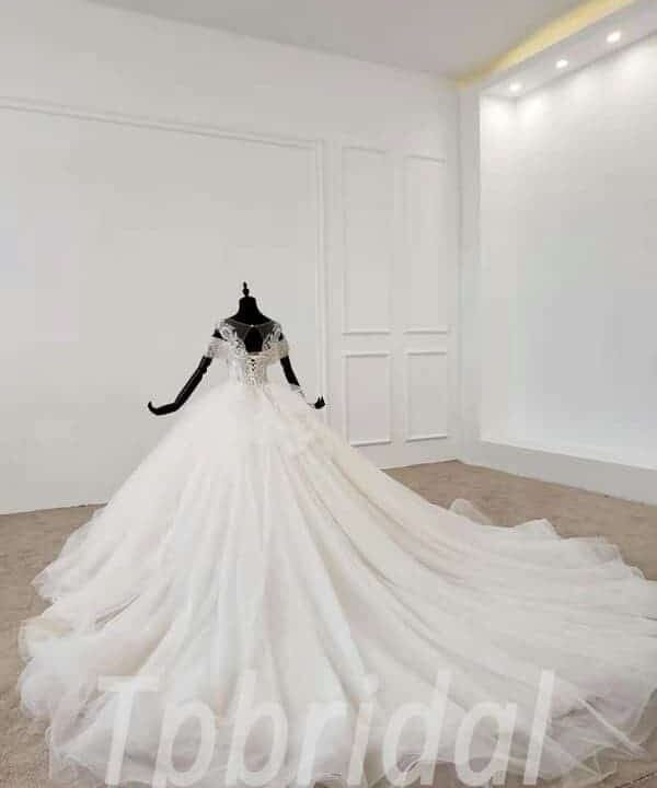 Alternative view of Tulle Ball Gown Haute Couture Simple Long Train Wedding Dress
