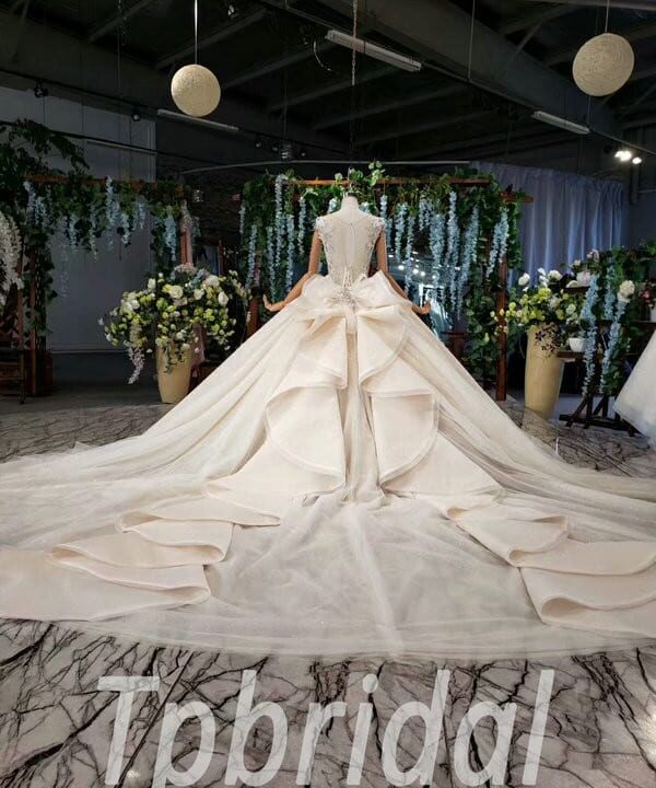 Alternative view of Cap Sleeve Wedding Dress Champagne Simple Ball Gown