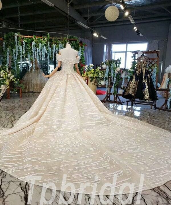 Alternative view of Off Shoulder Wedding Dress Champagne Ball Gown With Train