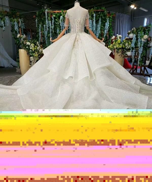 Alternative view of Short Sleeve Wedding Dress Crystal Hand Made Bridal Dress