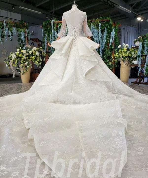 three quarter sleeve wedding dress 703-007