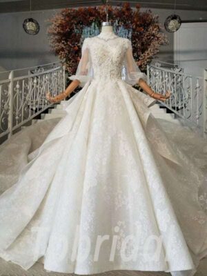 three quarter sleeve wedding dress 703-011