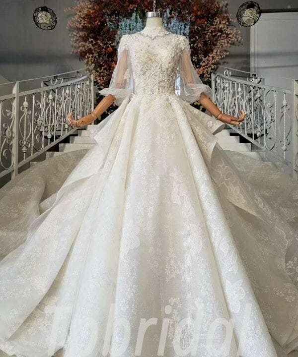three quarter sleeve wedding dress 703-011