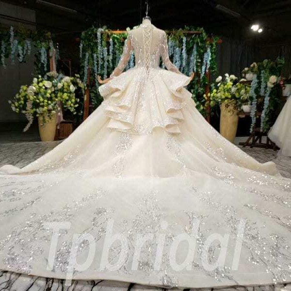 v neck wedding dress with sleeves 708-005