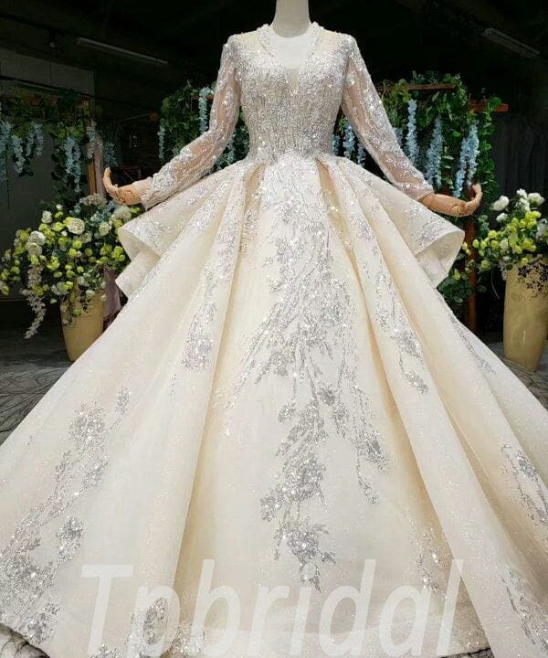 v neck wedding dress with sleeves 708-006