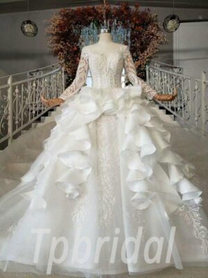 white long sleeve wedding dress 702-006
