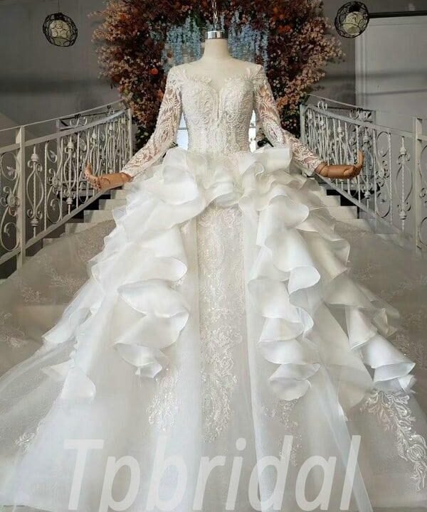 white long sleeve wedding dress 702-006