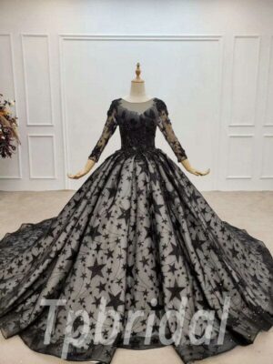 black ball gown wedding dress 740- 008