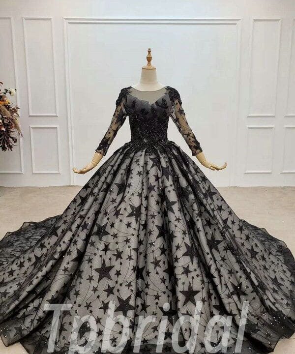 black ball gown wedding dress 740- 008