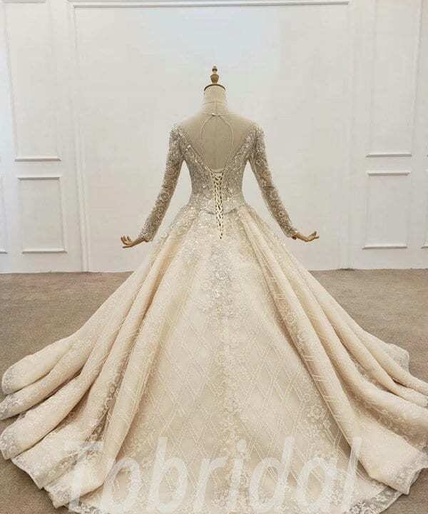 Alternative view of Top Wedding Dress Champagne V Neck Long Sleeve Bridal Gown