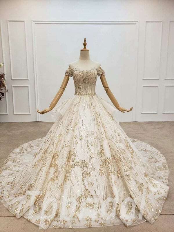 Gold wedding dresses online shopping bridal gown sale • tpbridal