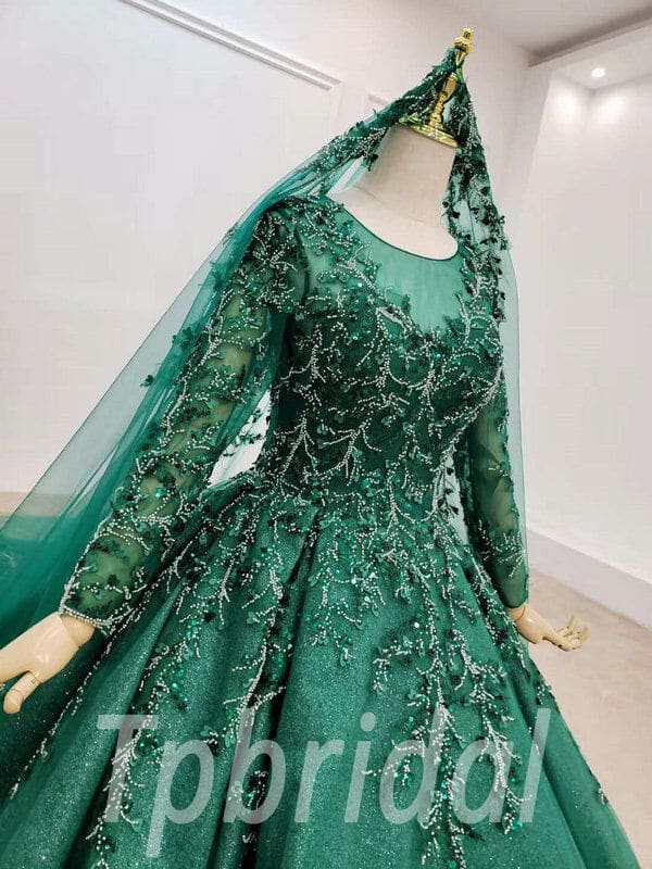 green bridal gown