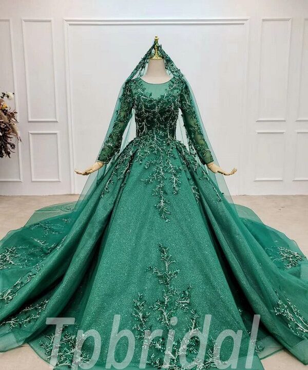 forest green wedding dress 749-006