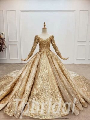 gold sparkle wedding dress 754-005