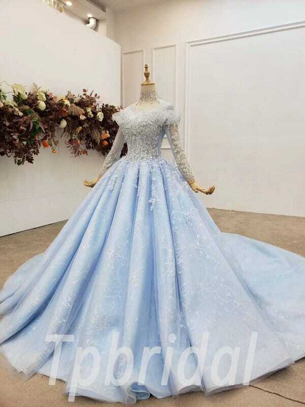 Stylish Sky Blue Tulle Long Prom Dress, Evening Dress – shopluu