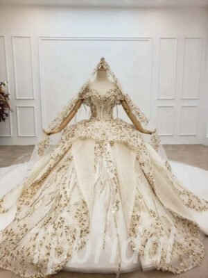 gold beaded wedding dress 769-005