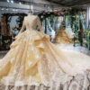 long sleeve champagne wedding dress 773-002
