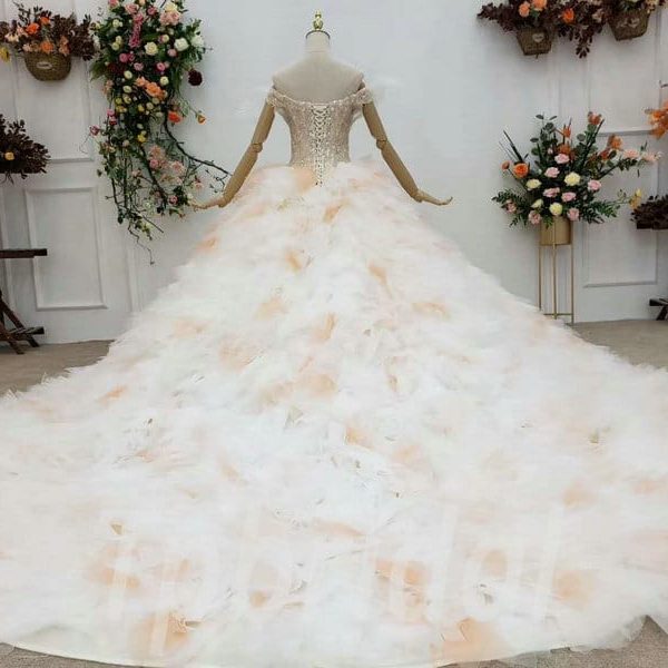 orange and white wedding dress