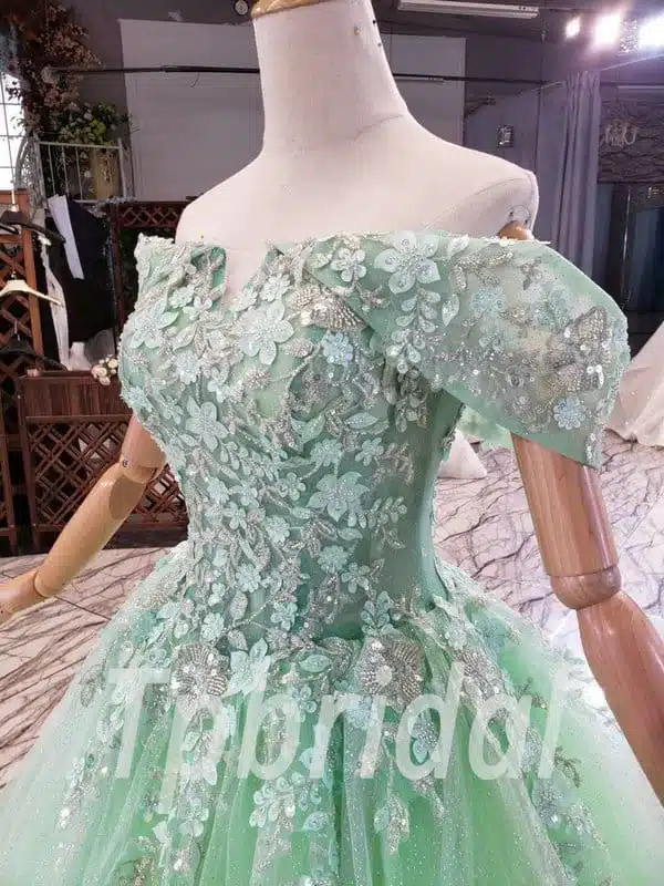 Light Green Prom Dress Off The Shoulder A Line Long Formal Dress - Image 5