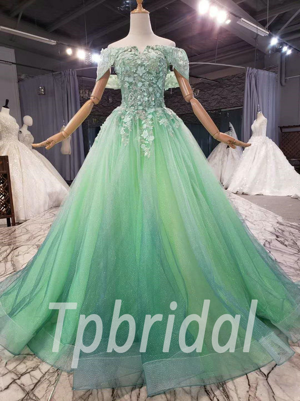 Strapless Green Tulle Long Prom Dresses, Green Tulle Long Formal Eveni -  shegown