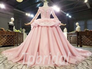 long sleeve pink wedding dress 783-002