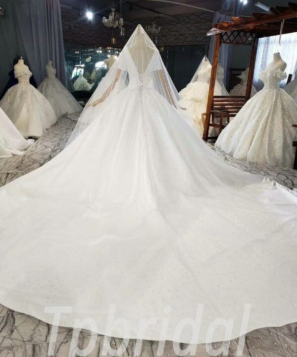 Alternative view of Satin Ball Gown Wedding Dress Princess Short Sleeve With Train