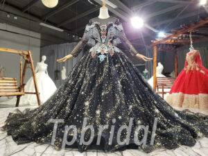 black embroidered wedding dress 802-004