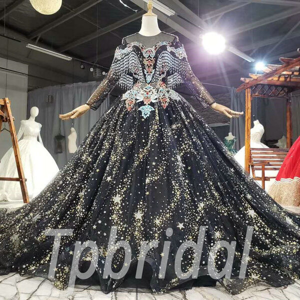 black embroidered wedding dress 802-004