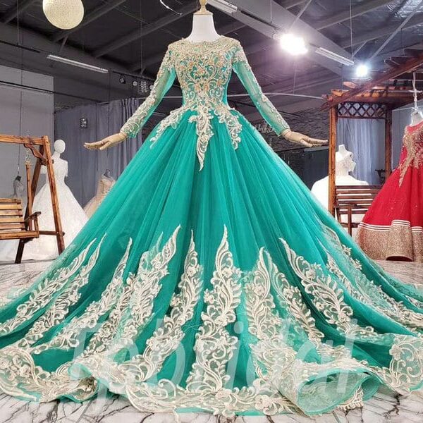 green and gold prom dress 810-002