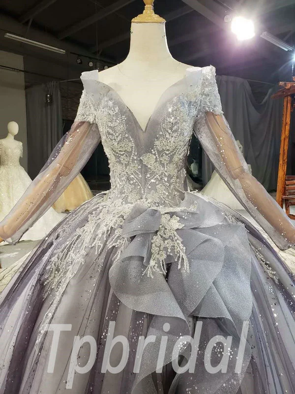 grey wedding dress with sleeves 815001