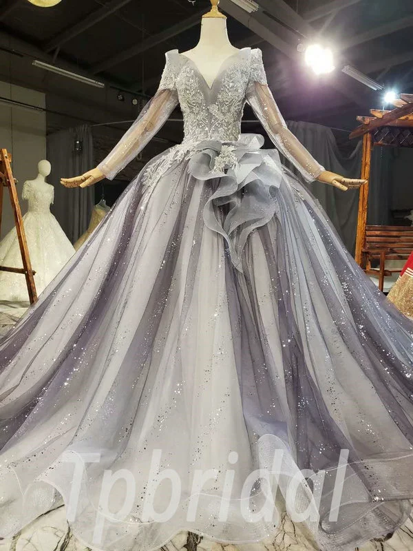 grey wedding dress with sleeves 815003