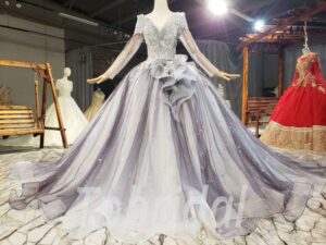 grey wedding dress with sleeves 815005