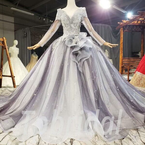 grey wedding dress with sleeves 815005