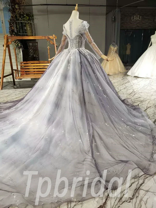 grey wedding dress with sleeves 815007
