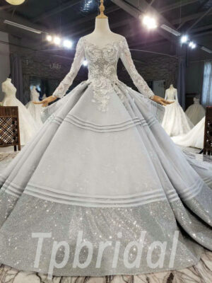 grey wedding dress with sleeves 821-001