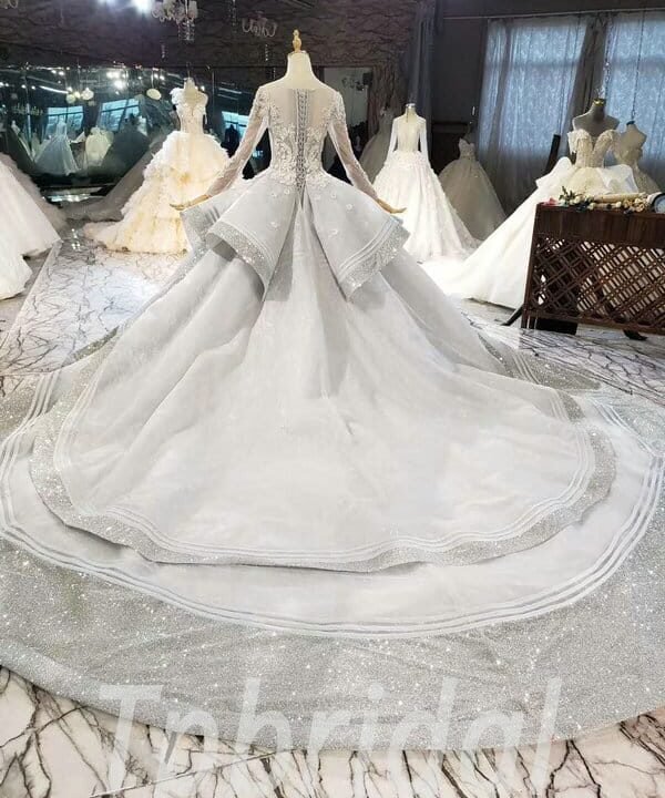 grey wedding dress with sleeves 821-008