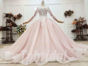 pink long sleeve prom dress 811-002