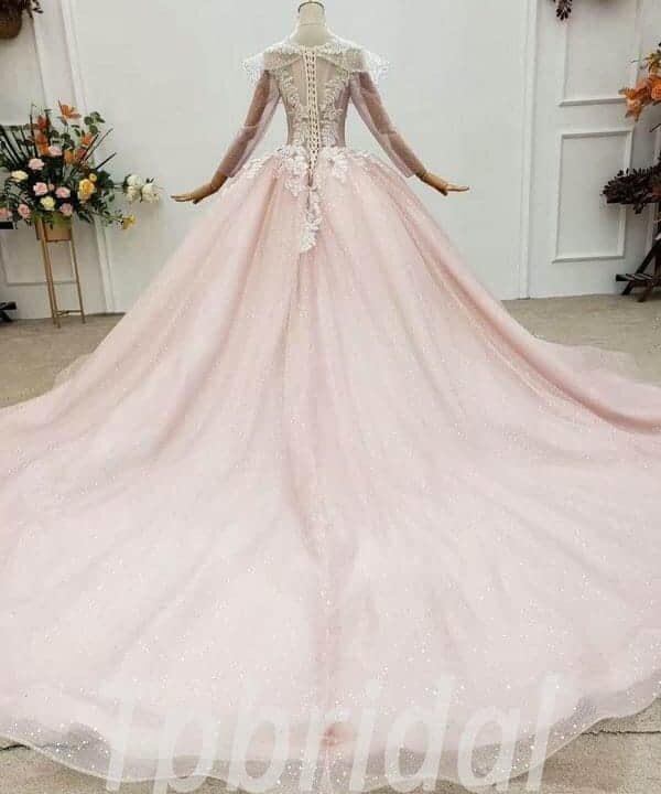 pink long sleeve prom dress 811-009