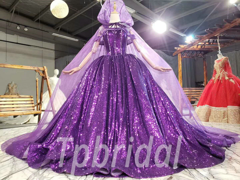 purple sparkle prom dress